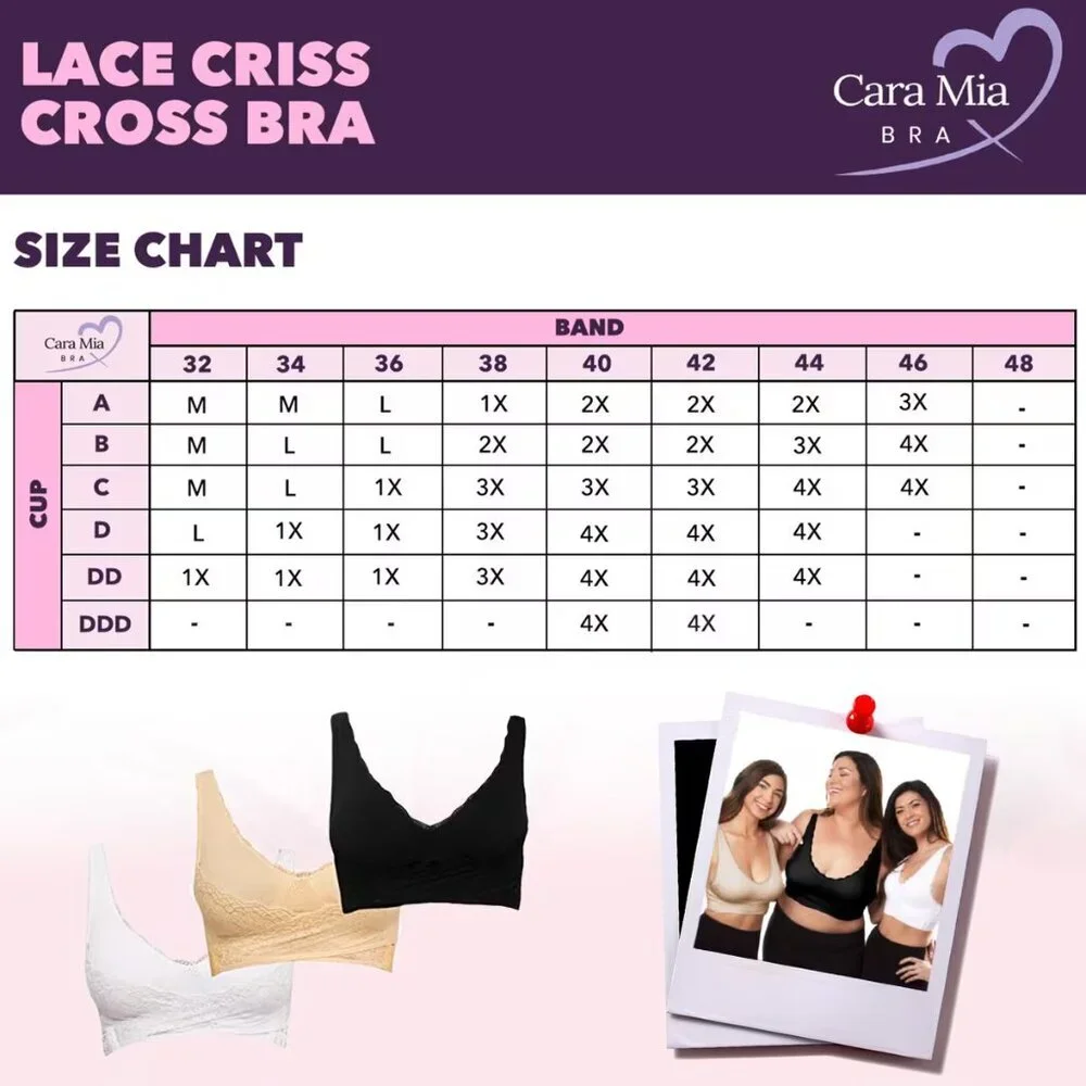 Women's Tan Color Cara Mia Lace Criss Cross Bra in Size 1X